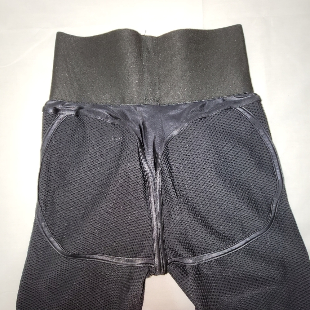 Black Waffle Weave Full Length High-rise Leggings Women's Size Medium - Picture 4 of 11